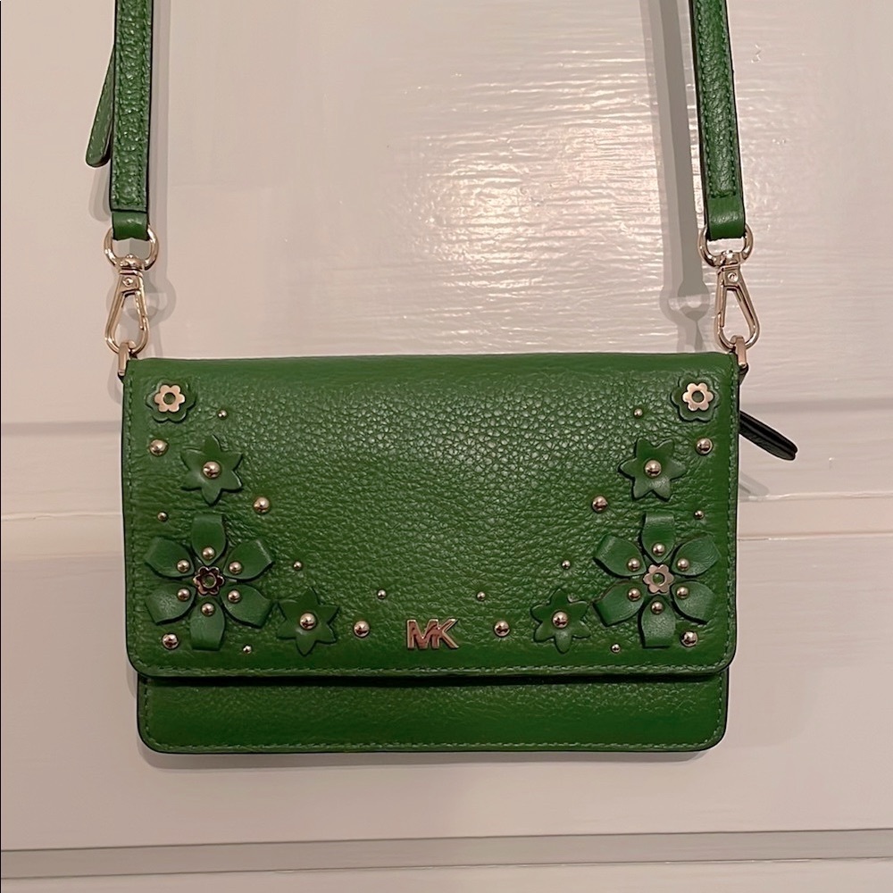 Michael Kors Green Textured Leather Crossbody Bag